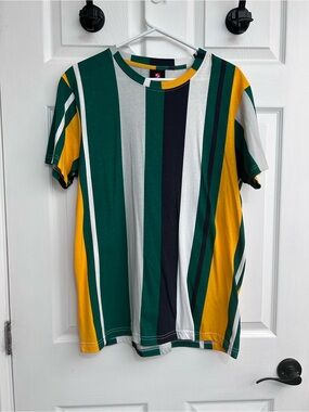 South Pole Green, Black & Yellow Striped Crew Neck T‑Shirt